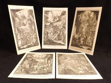 Complete Set of 5 Biblical Engravings – Augsburg – 18th
