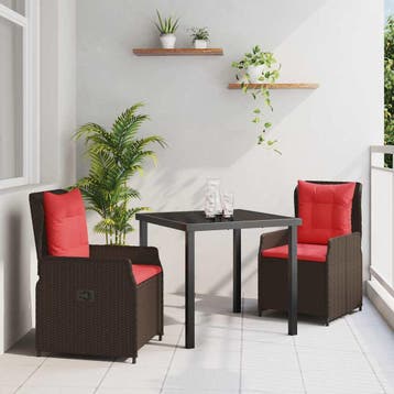 vidaXL Tuin Eetset met kussen 3 pcs Bruin Poly riet, Verzenden, Nieuw, 3 zitplaatsen