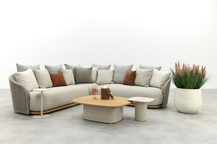 Loom rope loungeset met teak detail - Mokka, Tuin en Terras, Tuinsets en Loungesets, Loungeset, Nieuw, Hout, Verzenden