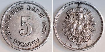 Duitsland 5 Pfennig 1875 B Muenzrand etwas unsauber gepra..., Verzenden