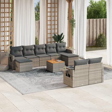 vidaXL 10-delige Loungeset met kussens poly rattan grijs, Verzenden, Nieuw, Loungeset