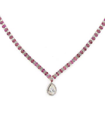 Halsketting - 14 karaat Geel goud - 6.28ct. tw. Robijn -, Nieuw