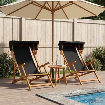 vidaXL Ligstoel 2 pcs 3 Positie massief eucalyptushout Zwart, Verzenden, Nieuw