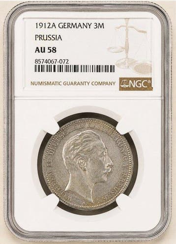 Duitsland, Pruisen Wilhelm II. 3 Mark 1912 - NGC AU58