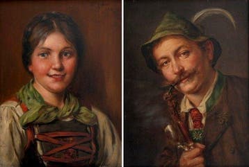 F. Kraus (XIX-XX) - 2 x Portrait: Tiroler mit Pfeife &