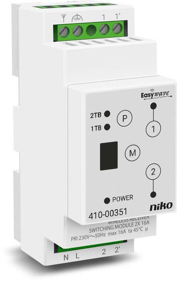 Niko Draadloos 2-Kanaals Din Rail Rf Ontvanger - 410-00351, Doe-het-zelf en Verbouw, Elektra en Kabels, Verzenden, Nieuw, Overige typen