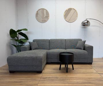 Grijze hoekbank met chaise longue – Nieuwstaat, Hoekbank, Ophalen of Verzenden, 200 tot 250 cm, Driepersoons