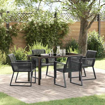 vidaXL Tuin eettafelset 5 st Zwart Gepoedercoat staal, Verzenden, Nieuw, Rotan, 5 zitplaatsen