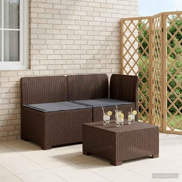 vidaXL Tweedelige Tuinbank met Kussens Rattan Look PP Bruin, Tuin en Terras, Tuinsets en Loungesets, Verzenden, Nieuw