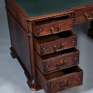 Chique Engels bureau met een groen ingelegd schrijfblad en i, Antiek en Kunst, Ophalen of Verzenden