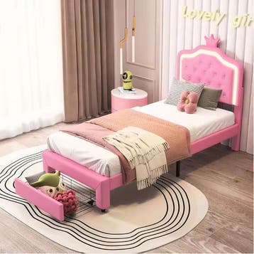 Kinderbed met LED-Verlichting, Lade en Opbergruimte – PU, Huis en Inrichting, Slaapkamer | Bedden, Verzenden, Nieuw