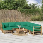 vidaXL 9-delige Loungeset met kussens bamboe groen, Verzenden, Nieuw, Hout, Loungeset
