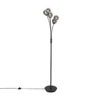 Moderne vloerlamp zwart 5-lichts met smoke glas - Athens, Verzenden, Nieuw, Glas, Landelijk