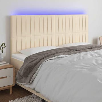 vidaXL Hoofdbord LED 160x5x118/128 cm stof crèmekleurig, Verzenden, Nieuw, Crème, Stof