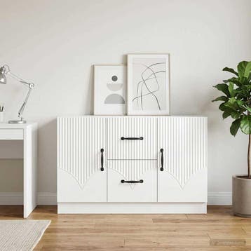 vidaXL Dressoir met lade Hoogglans Wit 89 x 34,5 x 57 cm, Huis en Inrichting, Kasten | Dressoirs, Verzenden, Nieuw, Overige houtsoorten