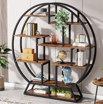 Ronde Industriële Boekenkast – 14 Vakken en Houten Planken, Verzenden, Nieuw