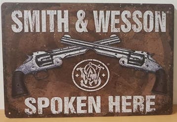 Smith & wesson spoken here reclamebord, Ophalen of Verzenden, Nieuw