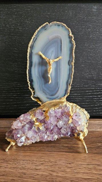 sculptuur, Stunning Vintage Artisan Amethyst Cluster &