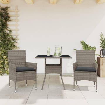 vidaXL 3-delige Tuinset met kussens poly rattan en glas, Verzenden, Nieuw, 2 zitplaatsen, Tuinset