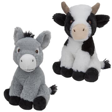 Pluche boerderijdieren knuffel - koe en ezel - 23 cm, Verzenden, Nieuw