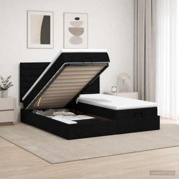 vidaXL Ottoman bed met matras met hoofdeinde 2 st Zwart Stof, Verzenden, Nieuw, Zwart
