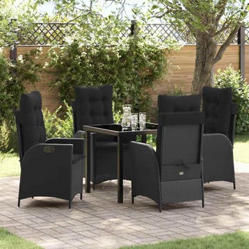 vidaXL Tuin eettafelset met kussen 5 pcs Zwart poly rattan, Tuin en Terras, Verzenden, Nieuw, Rotan, 5 zitplaatsen