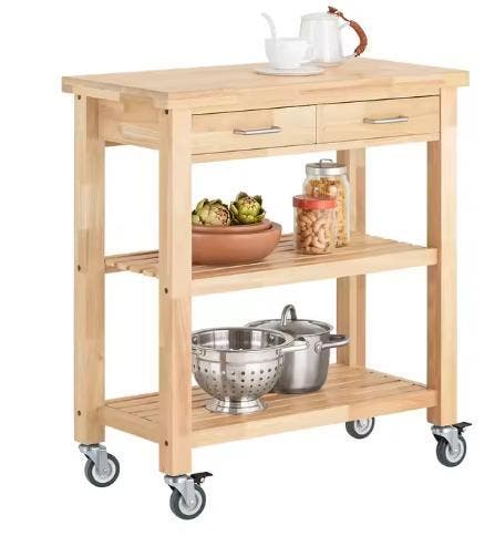 Keukentrolley Rubberhout met Lades & Planken – 80 cm, Huis en Inrichting, Keuken | Keukenelementen, Nieuw, Verzenden