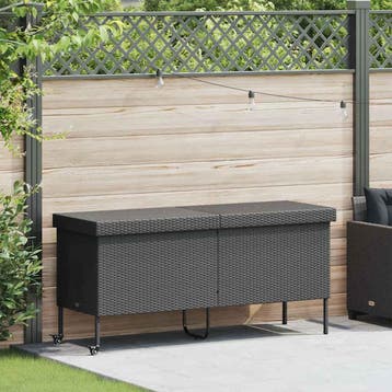 vidaXL Tuinbox met wielen 160x55x75 cm poly rattan zwart, Verzenden, Nieuw