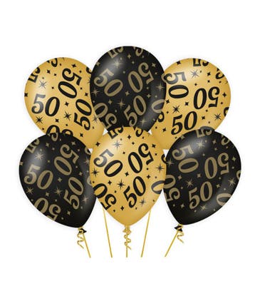 Classy Ballonnen 50 Jaar Zwart/Goud (6st), Hobby en Vrije tijd, Ophalen of Verzenden, Nieuw