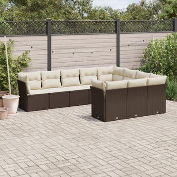 vidaXL 10-delige Loungeset met kussens poly rattan bruin, Verzenden, Nieuw, Loungeset