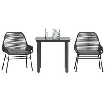 vidaXL 3-delige Tuinset met kussens poly rattan glas zwart, Verzenden, Nieuw, 2 zitplaatsen, Tuinset