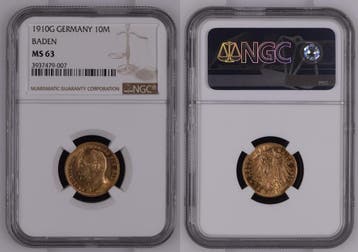 Duitsland 10 Mark Baden 1910 G Ngc Ms 63 3937479-007 J 19..., Verzenden
