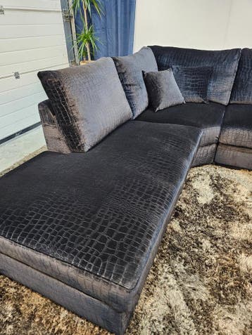 Hoekbank Croco Velvet Zwart - Professioneel Gereinigd, Ophalen of Verzenden, Nieuw