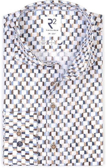 R2 Poplin Overhemd Print Multicolor maat 46 Heren, Kleding | Heren, Overhemden, Verzenden, Nieuw, R2 Amsterdam