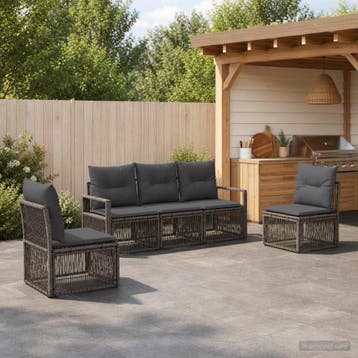 vidaXL Tuinbankenset 5 st Grijs poly rattan, Verzenden, Nieuw, 5 zitplaatsen