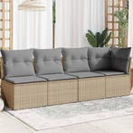 vidaXL Tuinbank 4-zits met kussens poly rattan beige, Verzenden, Nieuw, Rotan