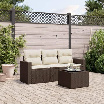vidaXL 4-delige Loungeset met kussens poly rattan bruin, Verzenden, Nieuw, Loungeset