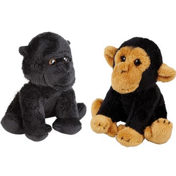 Apen knuffels set van 2 - pluche - 15 cm - gorilla en, Verzenden, Nieuw