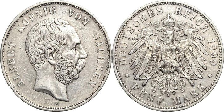 5 Mark 1899 Sachsen Albert 1873-1902, Postzegels en Munten, Munten | Europa | Niet-Euromunten, Verzenden