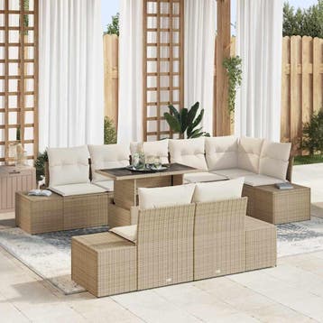 vidaXL Tuin Sofa Set 9 st Beige poly rattan, Verzenden, Nieuw, Rotan, Meer dan 8 zitplaatsen