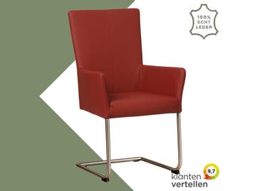 Leren eetkamerstoel Dry met armleuning - Toledo Red (rood), Huis en Inrichting, Nieuw, Leer, Ophalen of Verzenden, Rood