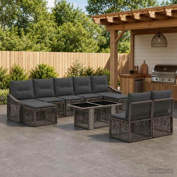 vidaXL Tuinbankenset 10 st Grijs en Donkergrijs poly rattan, Verzenden, Nieuw