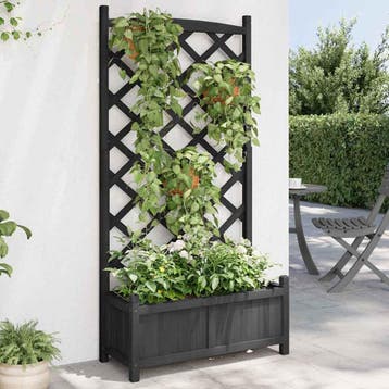 vidaXL Plantenbak met latwerk 75x35x150 cm massief vurenhout, Tuin en Terras, Verzenden, Minder dan 60 cm, Nieuw, 60 cm of meer