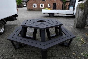 Rockwood® Picknicktafel  Zwaar Kunststof Rond Zeshoekig -, Ophalen of Verzenden, Nieuw, Rond, Hout