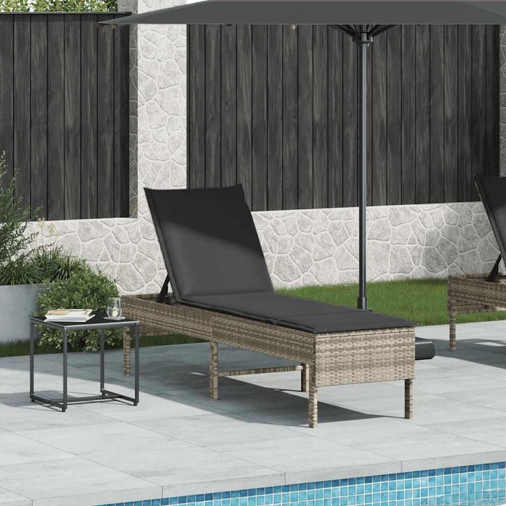 vidaXL Ligstoel met kussen lichtgrijs 55x200x44cm polyrotan, Tuin en Terras, Ligbedden, Nieuw, Verzenden