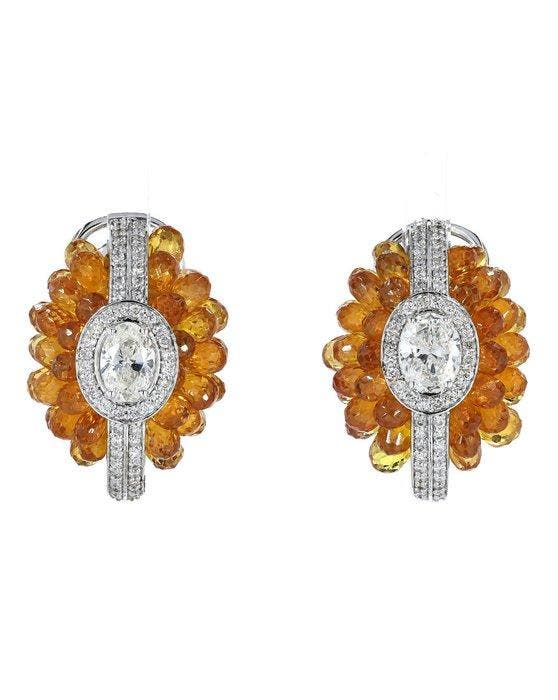 Statement oorbellen - 14 karaat Witgoud - 32.25ct. tw., Sieraden, Tassen en Uiterlijk, Antieke sieraden