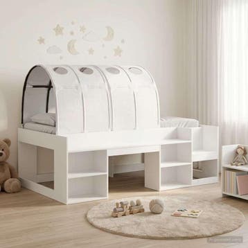vidaXL Bedframe met tunnel met plank met opslag 3 st Wit, Verzenden, Nieuw, Wit, Hout