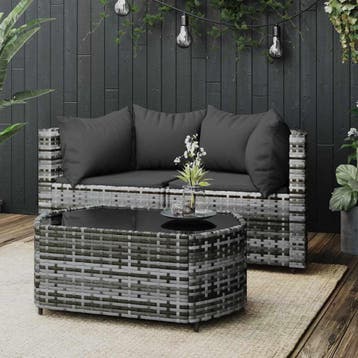 vidaXL 3-delige Loungeset met kussens poly rattan grijs, Verzenden, Nieuw, Loungeset