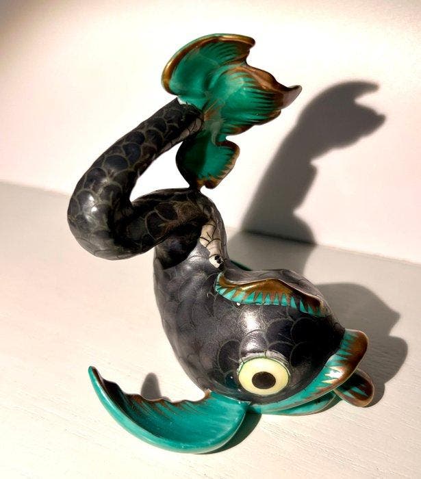 Herend - Beeldje - Koi fish silver green - Porselein, Antiek en Kunst, Antiek | Glas en Kristal