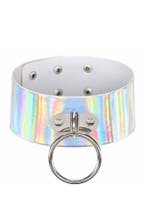 Choker Breed Zilver Ring Holografisch Iridescent Collar Hals, Kunststof, Verstelbaar, Nieuw, Ophalen of Verzenden